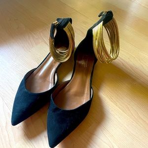 Suede and gold ankle sandals